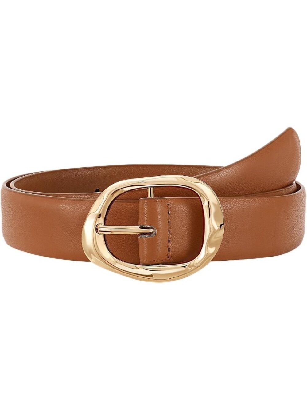 Women's Gold Brown Faux Leather Casual Waist Stylish Fashion Belt Gold Buckle